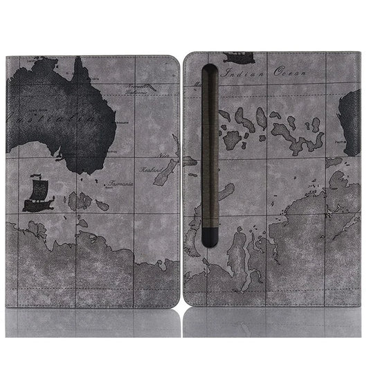 For Samsung Galaxy Tab S9+ Map Pattern Case PU Leather Stand Wallet Protective Tablet Cover