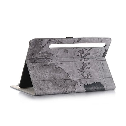 For Samsung Galaxy Tab S9+ Map Pattern Case PU Leather Stand Wallet Protective Tablet Cover