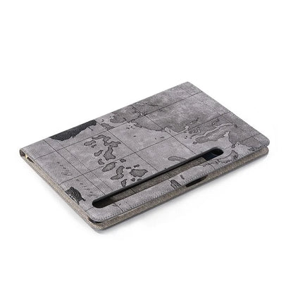 For Samsung Galaxy Tab S9+ Map Pattern Case PU Leather Stand Wallet Protective Tablet Cover