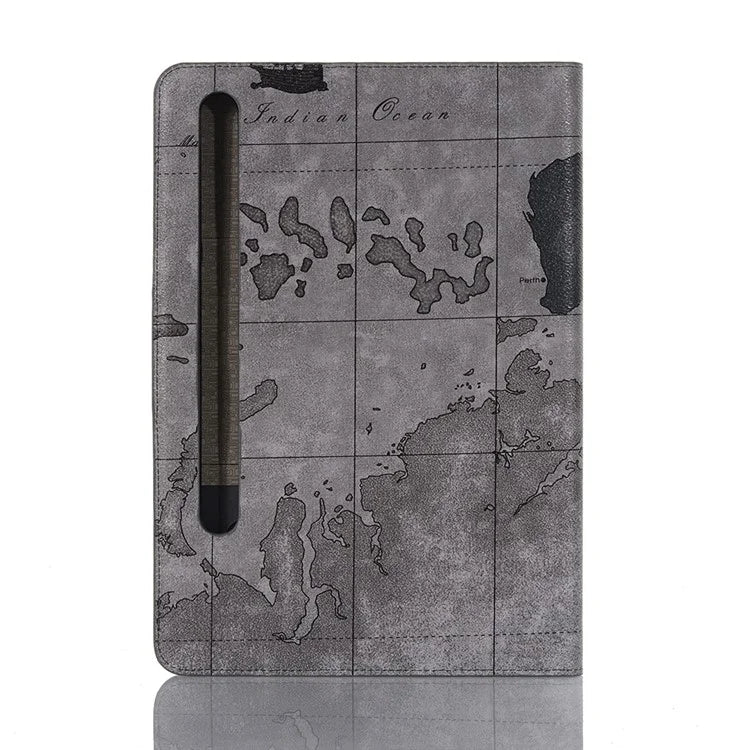 For Samsung Galaxy Tab S9+ Map Pattern Case PU Leather Stand Wallet Protective Tablet Cover