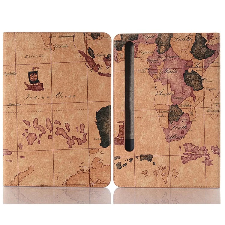 For Samsung Galaxy Tab S9+ Map Pattern Case PU Leather Stand Wallet Protective Tablet Cover