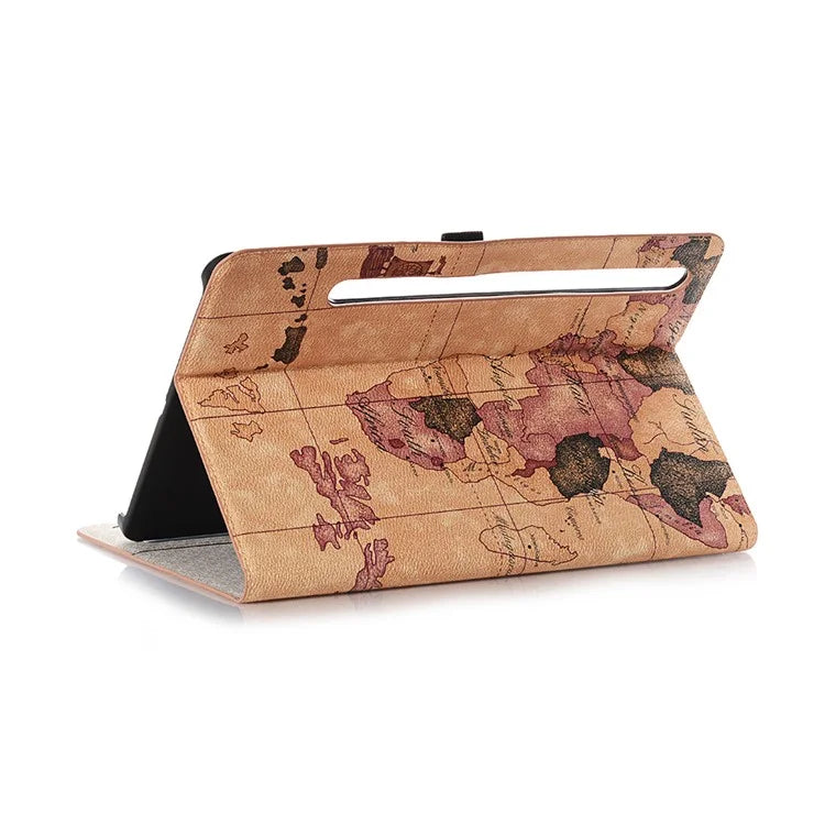 For Samsung Galaxy Tab S9+ Map Pattern Case PU Leather Stand Wallet Protective Tablet Cover