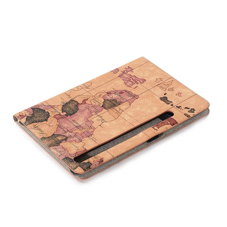 For Samsung Galaxy Tab S9+ Map Pattern Case PU Leather Stand Wallet Protective Tablet Cover