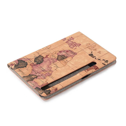 For Samsung Galaxy Tab S9+ Map Pattern Case PU Leather Stand Wallet Protective Tablet Cover