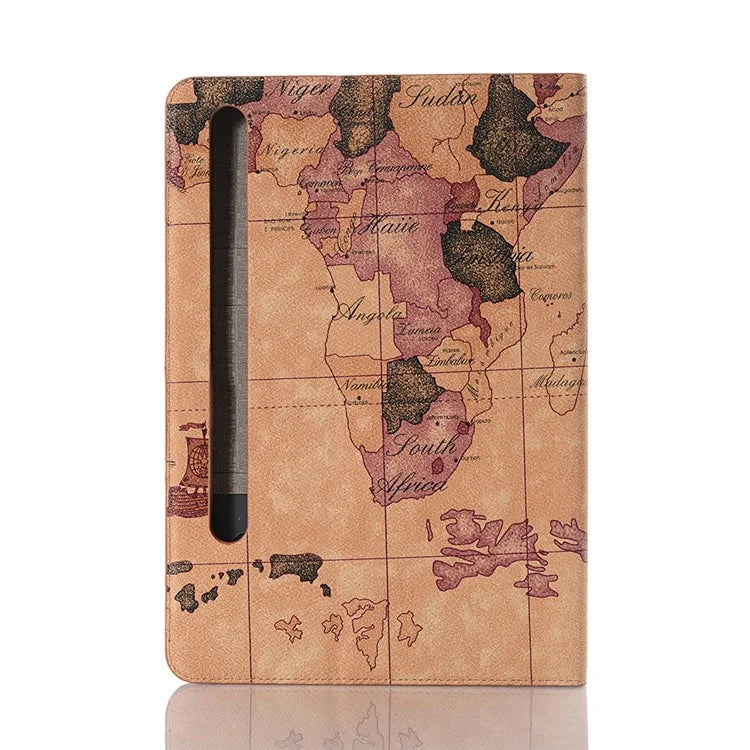 For Samsung Galaxy Tab S9+ Map Pattern Case PU Leather Stand Wallet Protective Tablet Cover