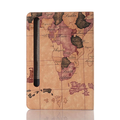 For Samsung Galaxy Tab S9+ Map Pattern Case PU Leather Stand Wallet Protective Tablet Cover