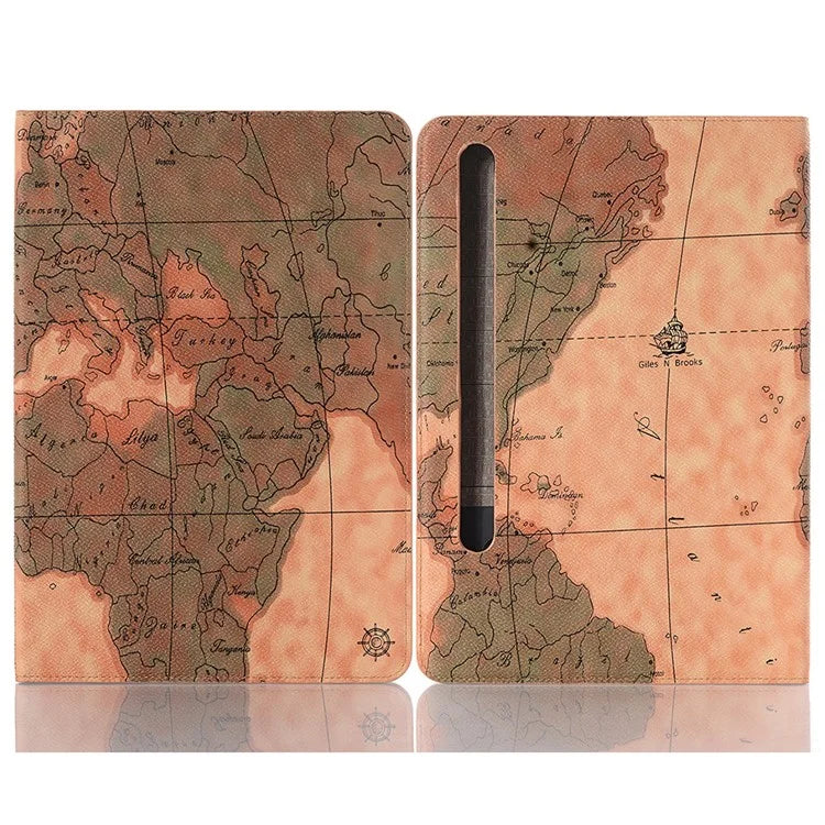 For Samsung Galaxy Tab S9+ Map Pattern Case PU Leather Stand Wallet Protective Tablet Cover