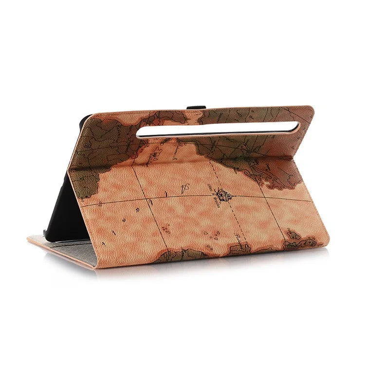 For Samsung Galaxy Tab S9+ Map Pattern Case PU Leather Stand Wallet Protective Tablet Cover
