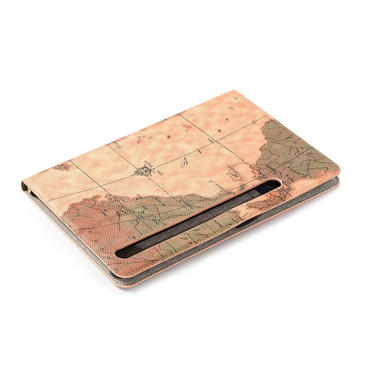 For Samsung Galaxy Tab S9+ Map Pattern Case PU Leather Stand Wallet Protective Tablet Cover