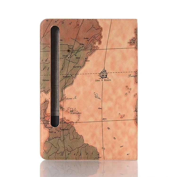 For Samsung Galaxy Tab S9+ Map Pattern Case PU Leather Stand Wallet Protective Tablet Cover