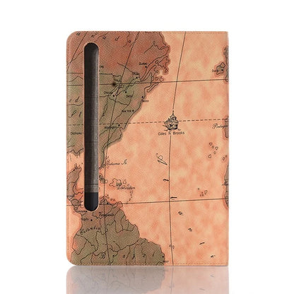 For Samsung Galaxy Tab S9+ Map Pattern Case PU Leather Stand Wallet Protective Tablet Cover