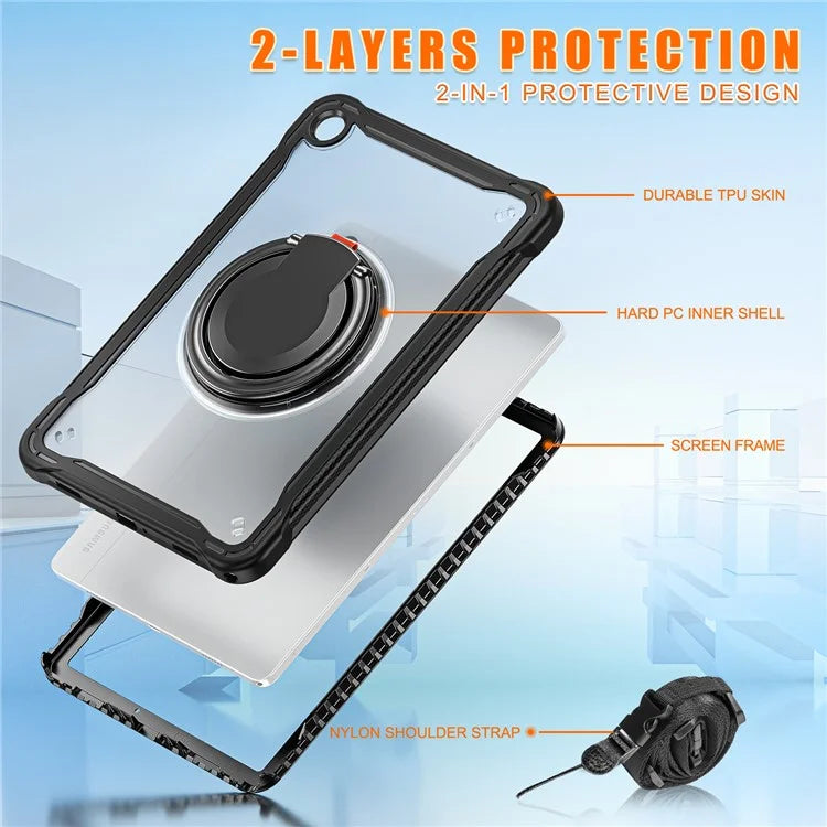 For Samsung Galaxy Tab A9+ SM-X210 / X216 / X218 Case Drop-Proof PC+TPU Cover with Shoulder Strap