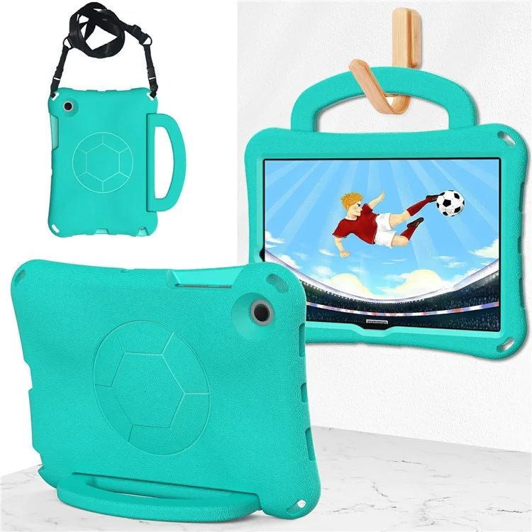 For Samsung Galaxy Tab A8 10.5 (2021) / (2022) EVA Case Soccer Pattern Handle Kickstand Shoulder Strap Cover
