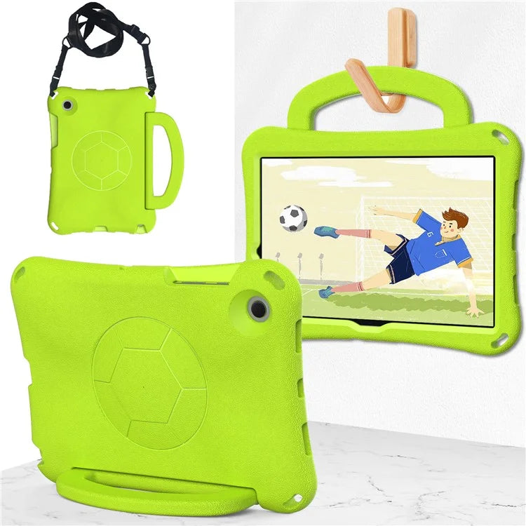 For Samsung Galaxy Tab A8 10.5 (2021) / (2022) EVA Case Soccer Pattern Handle Kickstand Shoulder Strap Cover