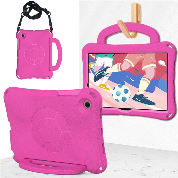 For Samsung Galaxy Tab A8 10.5 (2021) / (2022) EVA Case Soccer Pattern Handle Kickstand Shoulder Strap Cover