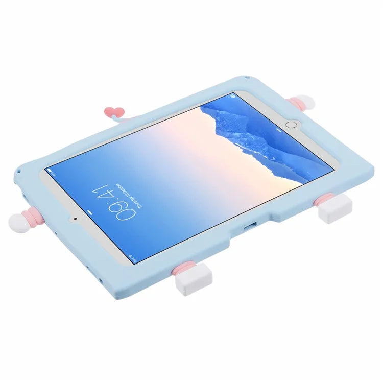 For iPad Air (2013) / Air 2 / iPad 9.7-inch (2017) / (2018) Silicone Tablet Case PC Kickstand Cover with Lanyard