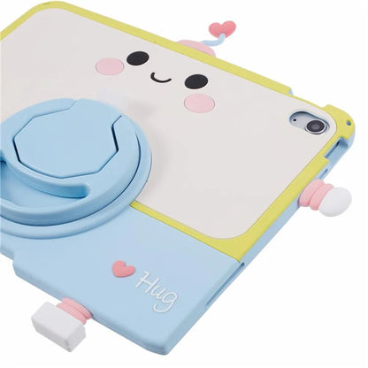 For iPad 10.9 (2022) Silicone Case Robot Style PC Kickstand Tablet Cover with Lanyard