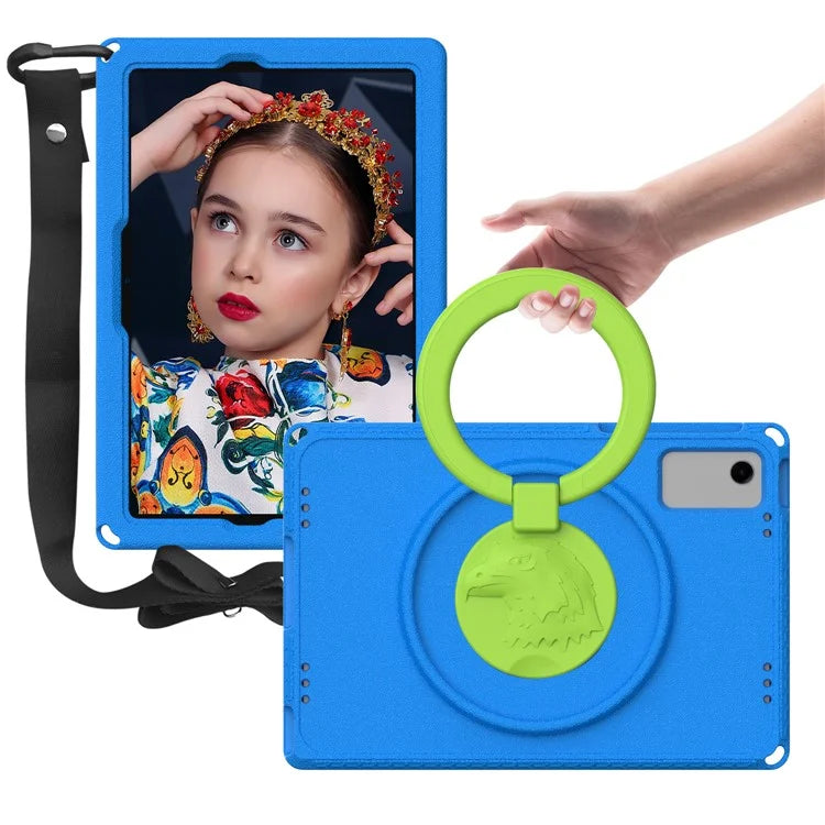 For Samsung Galaxy Tab A9+ Eagle Pattern Case Rotating Grip Handle Kickstand Cover with Shoulder Strap