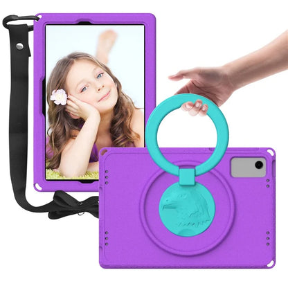 For Samsung Galaxy Tab A9+ Eagle Pattern Case Rotating Grip Handle Kickstand Cover with Shoulder Strap