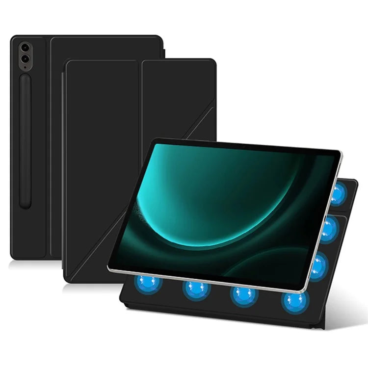 For Samsung Galaxy Tab S9 FE+ Case Magnetic PU Leather+PC Anti-scratch V-fold Stand Tablet Cover