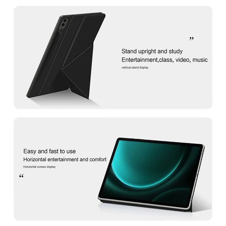 For Samsung Galaxy Tab S9 FE+ Case Magnetic PU Leather+PC Anti-scratch V-fold Stand Tablet Cover