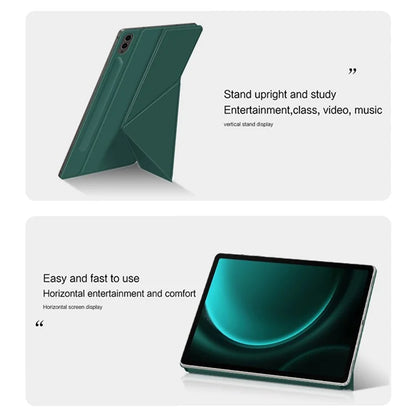For Samsung Galaxy Tab S9 FE+ Case Magnetic PU Leather+PC Anti-scratch V-fold Stand Tablet Cover