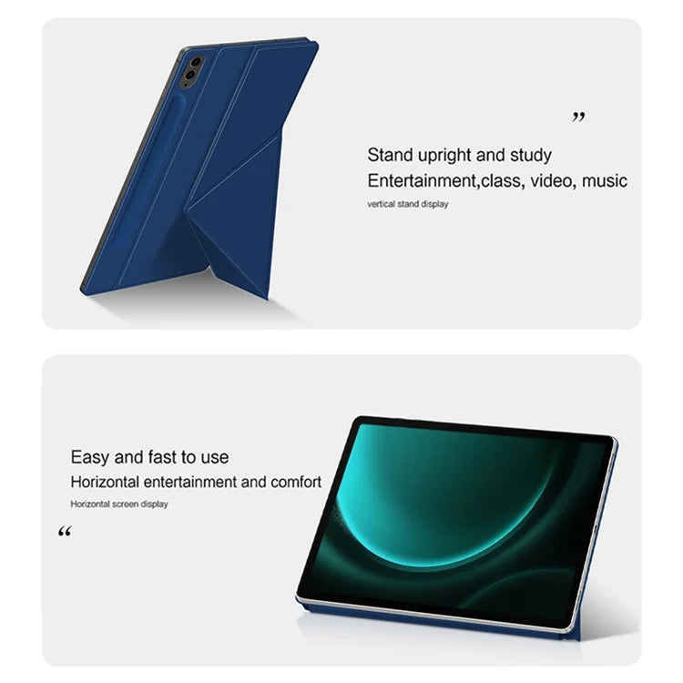 For Samsung Galaxy Tab S9 FE+ Case Magnetic PU Leather+PC Anti-scratch V-fold Stand Tablet Cover