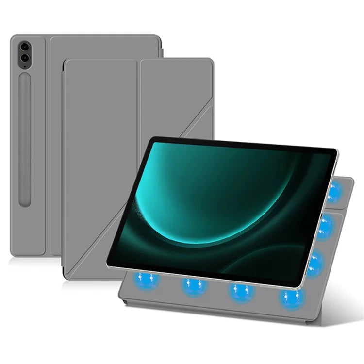 For Samsung Galaxy Tab S9 FE+ Case Magnetic PU Leather+PC Anti-scratch V-fold Stand Tablet Cover
