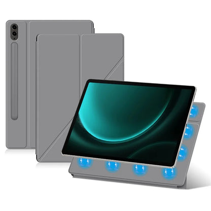For Samsung Galaxy Tab S9 FE+ Case Magnetic PU Leather+PC Anti-scratch V-fold Stand Tablet Cover