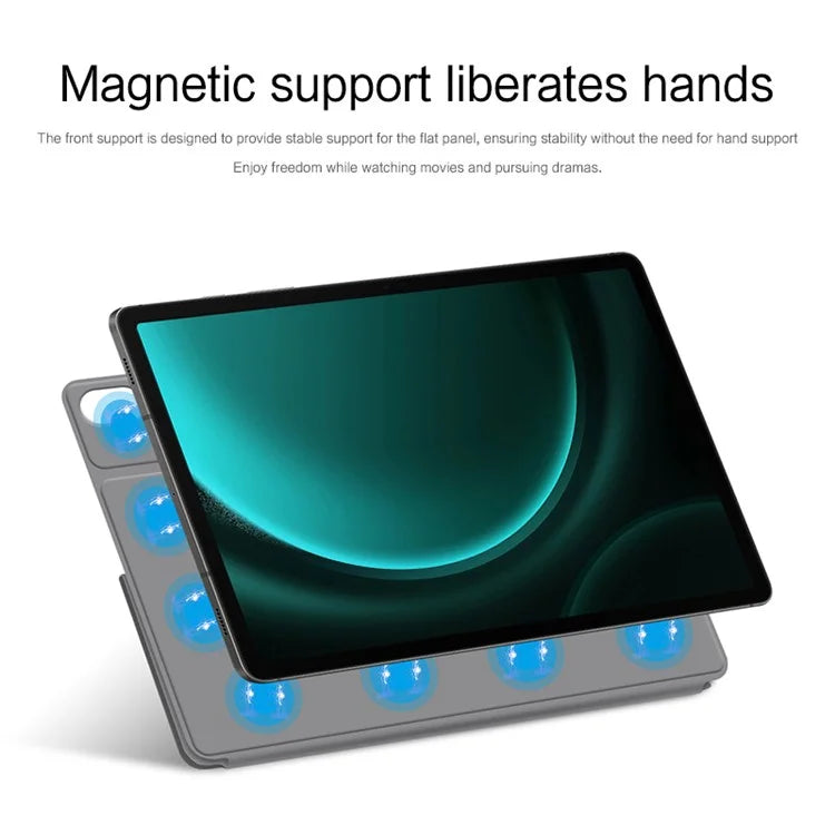 For Samsung Galaxy Tab S9 FE+ Case Magnetic PU Leather+PC Anti-scratch V-fold Stand Tablet Cover