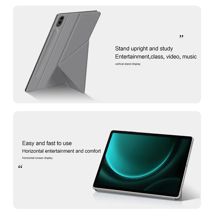 For Samsung Galaxy Tab S9 FE+ Case Magnetic PU Leather+PC Anti-scratch V-fold Stand Tablet Cover