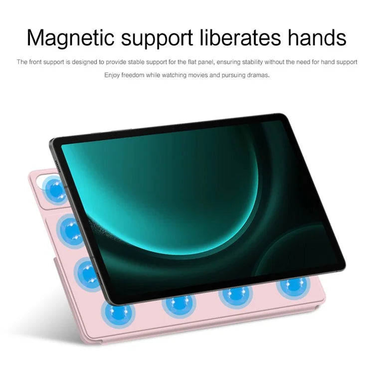 For Samsung Galaxy Tab S9 FE+ Case Magnetic PU Leather+PC Anti-scratch V-fold Stand Tablet Cover