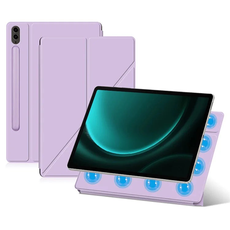 For Samsung Galaxy Tab S9 FE+ Case Magnetic PU Leather+PC Anti-scratch V-fold Stand Tablet Cover