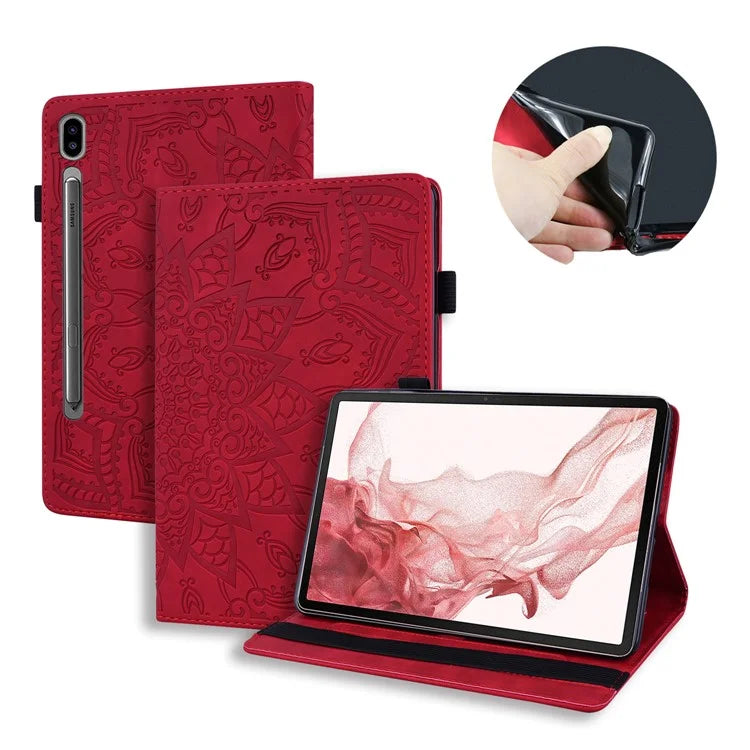 For Samsung Galaxy Tab S9 FE+ Tablet Case Card Slots Leather Cover Flower Pattern