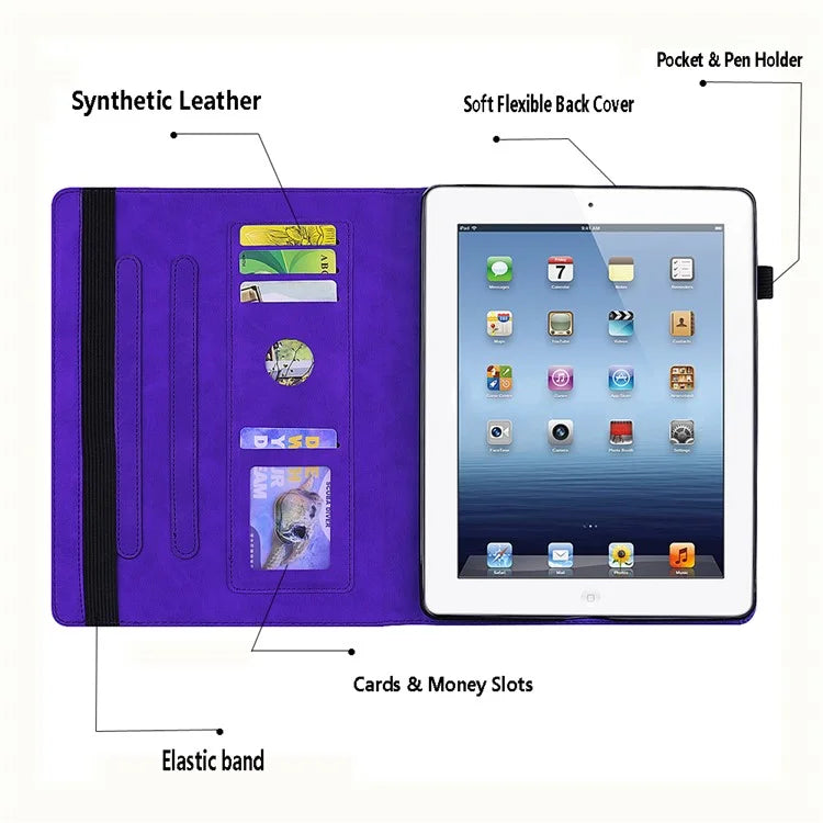 For Samsung Galaxy Tab S9 FE+ Tablet Case Card Slots Leather Cover Flower Pattern