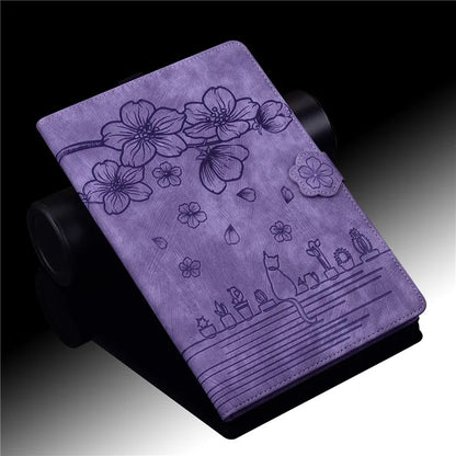 For Samsung Galaxy Tab S9 FE+ Leather Tablet Case Flower Cat Pattern Card Slots Cover