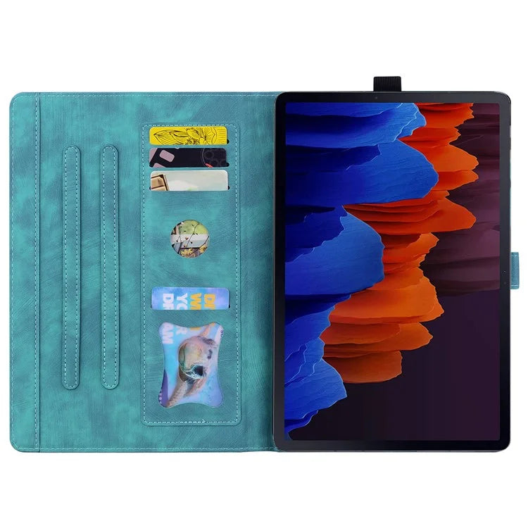 For Samsung Galaxy Tab S9 FE+ Leather Tablet Case Flower Cat Pattern Card Slots Cover