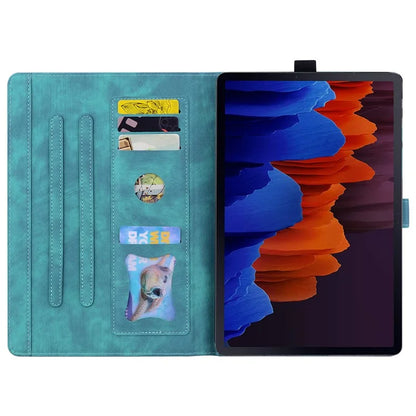 For Samsung Galaxy Tab S9 FE+ Leather Tablet Case Flower Cat Pattern Card Slots Cover