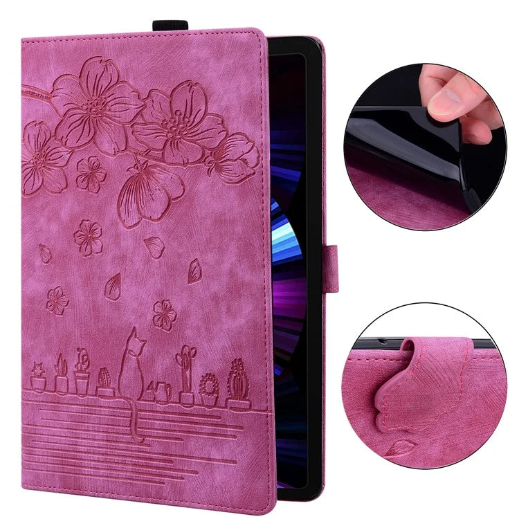 For Samsung Galaxy Tab S9 FE+ Leather Tablet Case Flower Cat Pattern Card Slots Cover