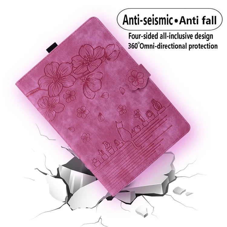 For Samsung Galaxy Tab S9 FE+ Leather Tablet Case Flower Cat Pattern Card Slots Cover