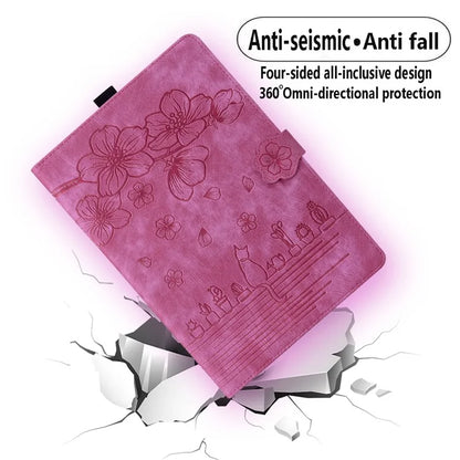 For Samsung Galaxy Tab S9 FE+ Leather Tablet Case Flower Cat Pattern Card Slots Cover