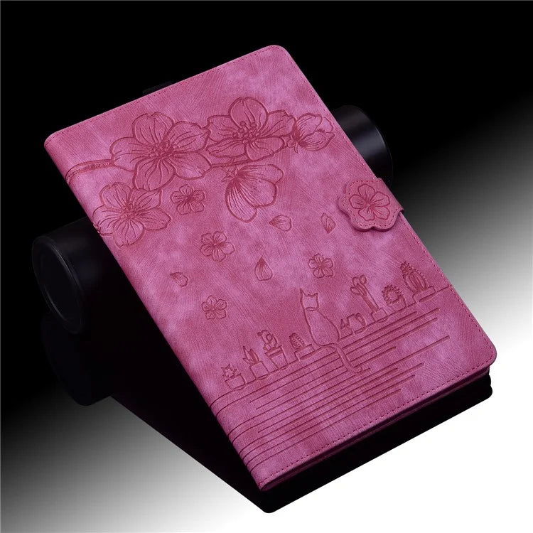 For Samsung Galaxy Tab S9 FE+ Leather Tablet Case Flower Cat Pattern Card Slots Cover