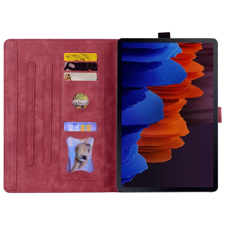 For Samsung Galaxy Tab S9 FE+ Leather Tablet Case Flower Cat Pattern Card Slots Cover