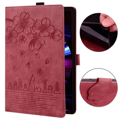 For Samsung Galaxy Tab S9 FE+ Leather Tablet Case Flower Cat Pattern Card Slots Cover