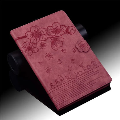 For Samsung Galaxy Tab S9 FE+ Leather Tablet Case Flower Cat Pattern Card Slots Cover