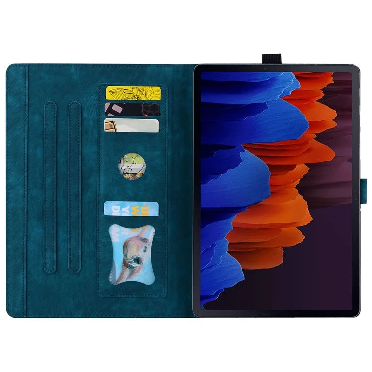For Samsung Galaxy Tab S9 FE+ Leather Tablet Case Flower Cat Pattern Card Slots Cover