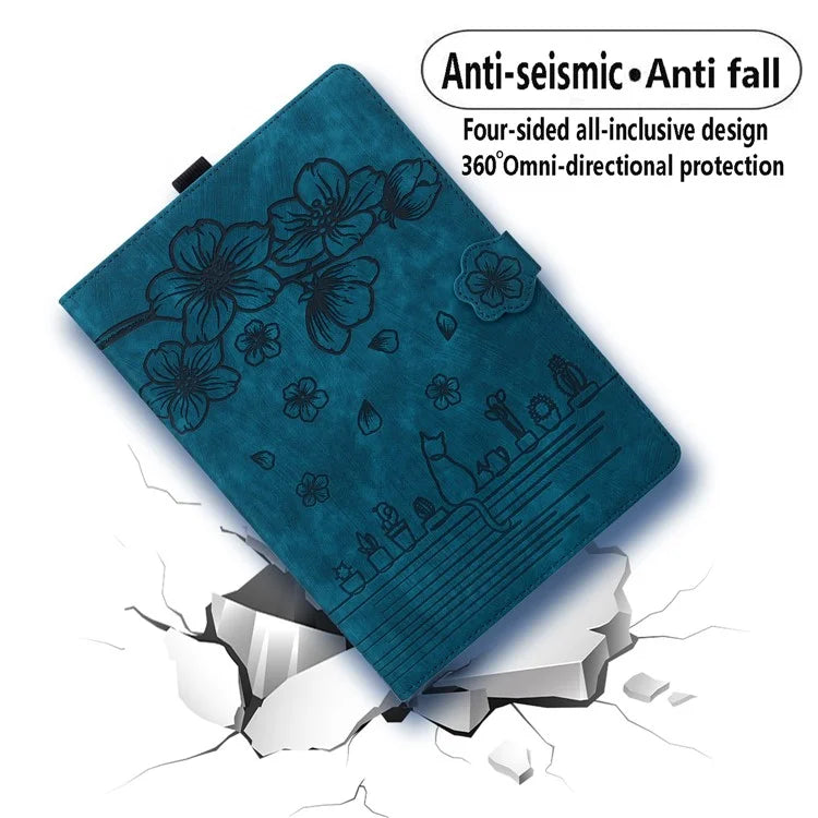For Samsung Galaxy Tab S9 FE+ Leather Tablet Case Flower Cat Pattern Card Slots Cover