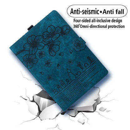 For Samsung Galaxy Tab S9 FE+ Leather Tablet Case Flower Cat Pattern Card Slots Cover