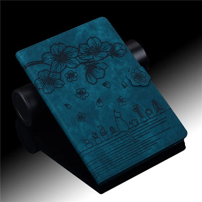 For Samsung Galaxy Tab S9 FE+ Leather Tablet Case Flower Cat Pattern Card Slots Cover