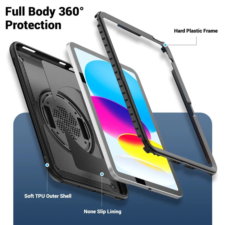 Tablet Case for iPad 10.9 (2022) (A2696) Hand Strap Kickstand PC+TPU Cover Drop-proof